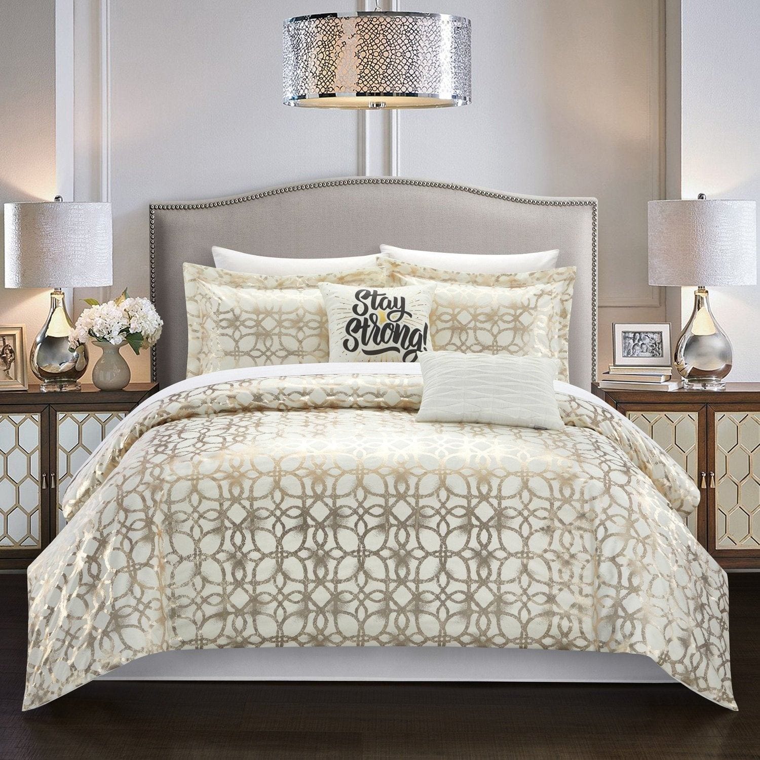 Chic Home Shefield 5 Piece Metallic Lattice Comforter Set Bedding