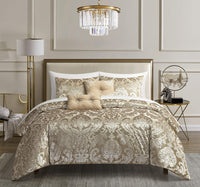 Chic-Home-Athena 9 Piece Jacquard Burnout Velvet Damask Comforter Set-Taupe