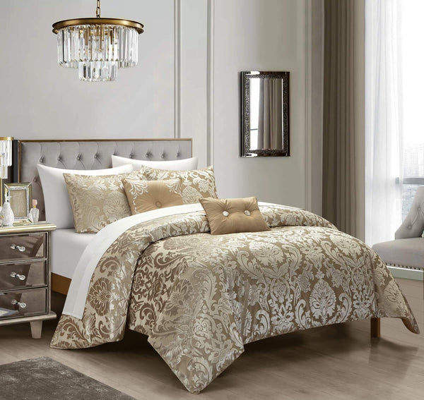 Chic-Home-Athena 9 Piece Jacquard Burnout Velvet Damask Comforter Set-