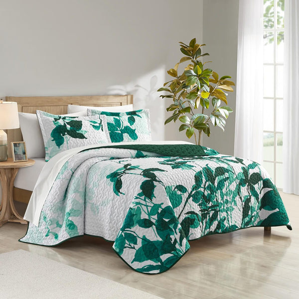 Chic Home Avery 7 Piece Watercolor Floral Quilt Set Green