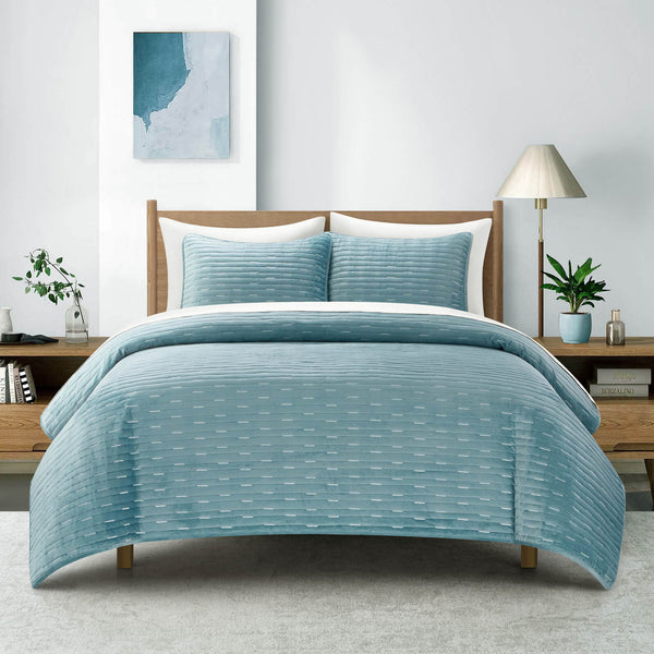 Chic Home Castiel 7 Piece Velvet Quilt Set Blue