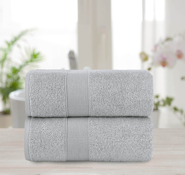 Chic Home Dobby Border Turkish Cotton 2 Piece Bath Sheet Towel Set-Grey