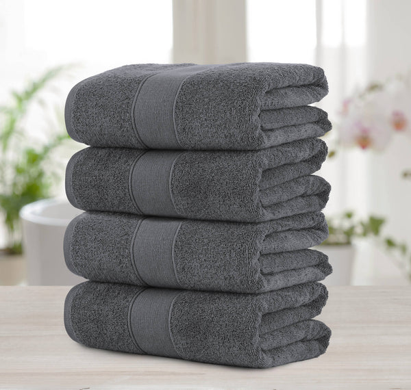 Chic Home Dobby Border Turkish Cotton 4 Piece Bath Towel Set-Charcoal