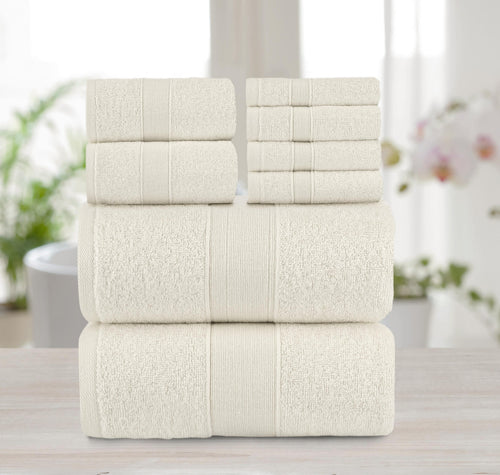 Chic Home Dobby Border Turkish Cotton 8 Piece Towel Set-Beige