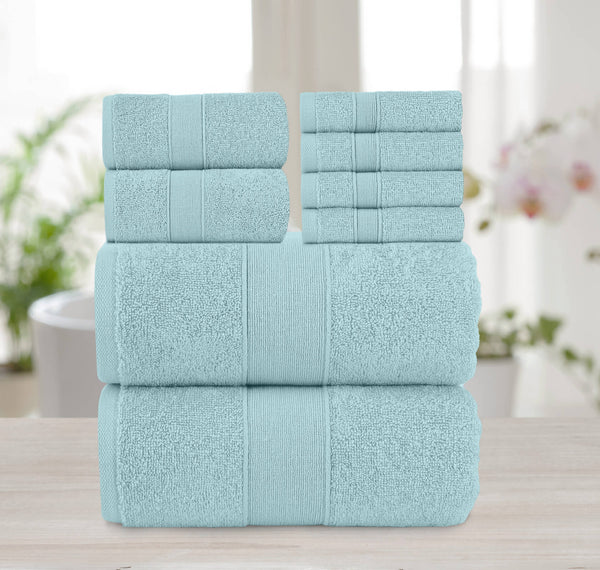 Chic Home Dobby Border Turkish Cotton 8 Piece Towel Set-Blue