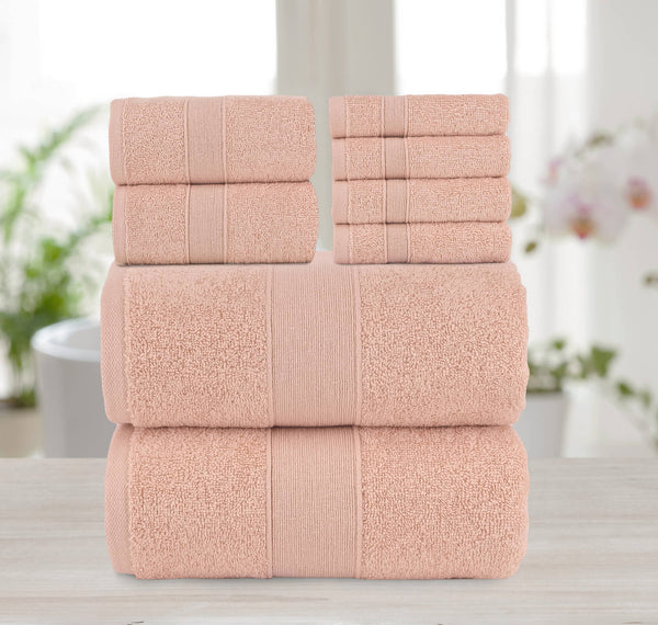 Chic Home Dobby Border Turkish Cotton 8 Piece Towel Set-Rose