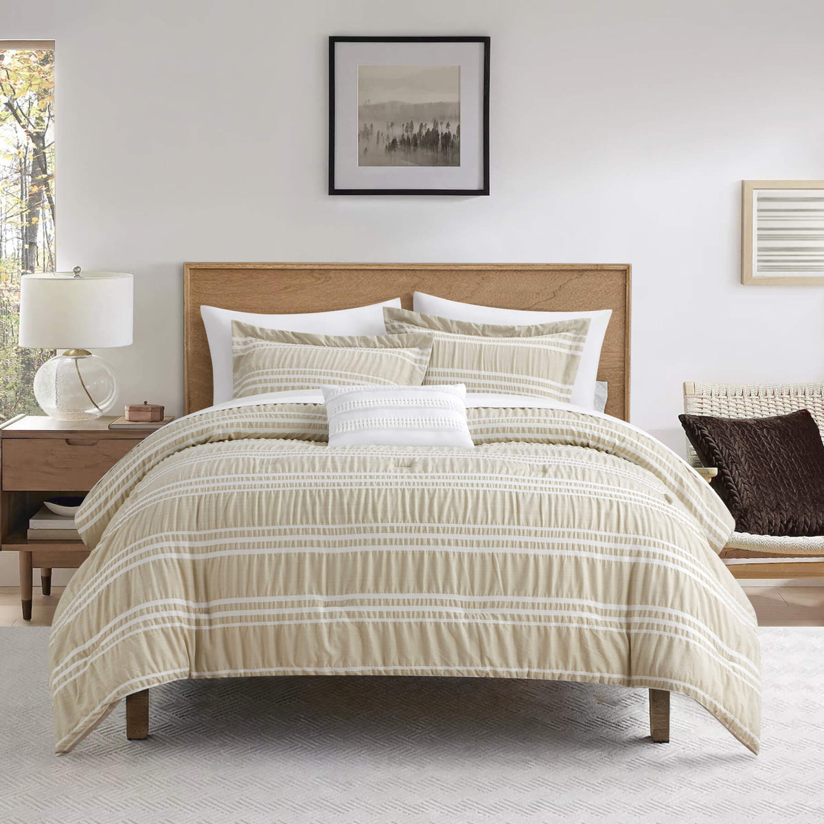 BEDSURE Full/Queen 8-Piece Comforter Set, Stripes Seersucker