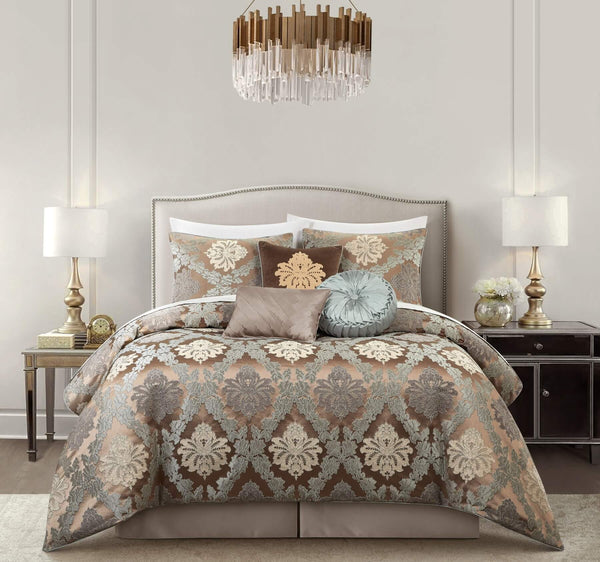 Chic Home Greta 6 Piece Chenille Medallion Comforter Set-Brown