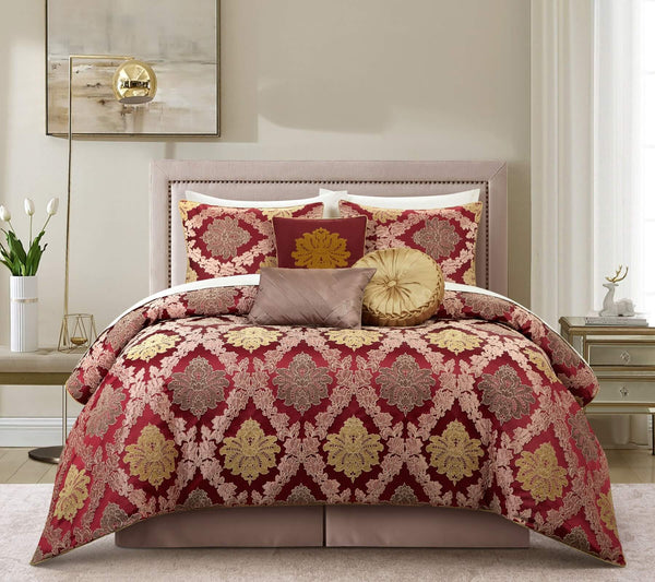 Chic Home Greta 6 Piece Chenille Medallion Comforter Set-Red