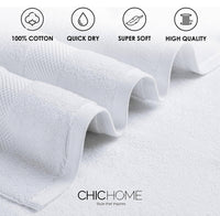 Chic Home Jacquard Turkish Cotton Bath Towel 3 Piece Set-White