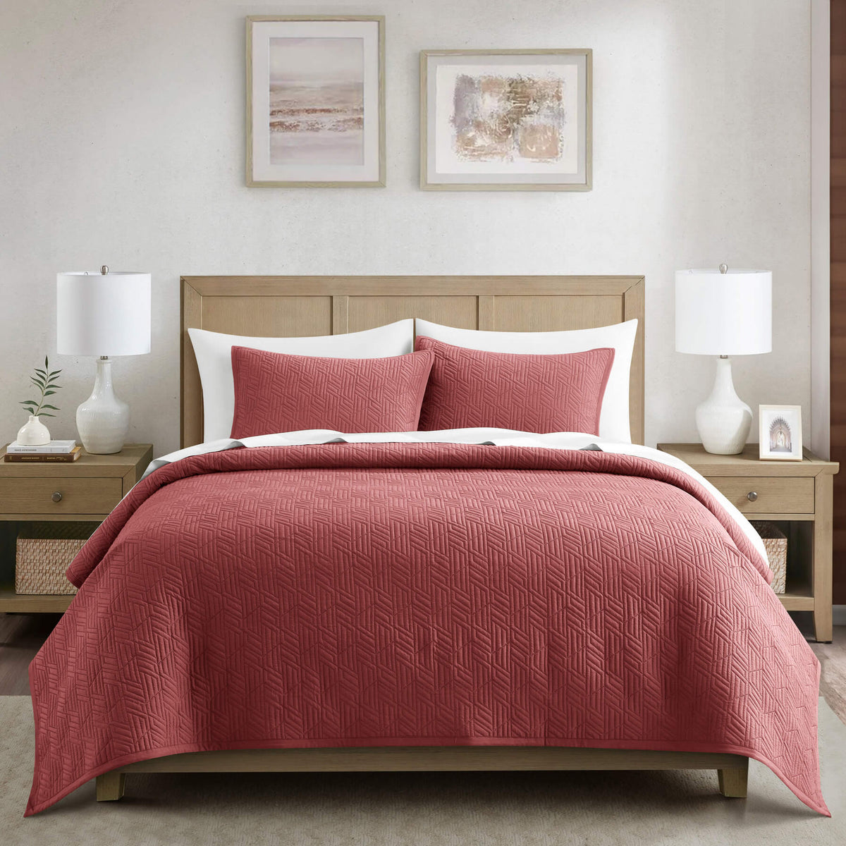 NY&Co. Home Cody 3-Piece Clip Jacquard Cotton Quilt Set, King, Dusty Rose 