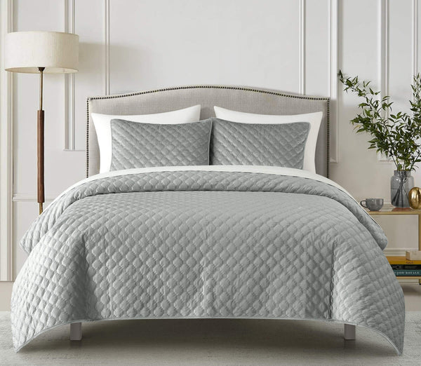 Chic Home Kehlani 3 Piece Dutch Velvet Quilt Set-Grey