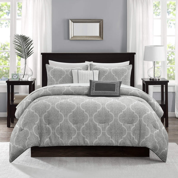 Chic-Home-Kenji 5 Piece Gauze Jacquard Comforter Set-Grey