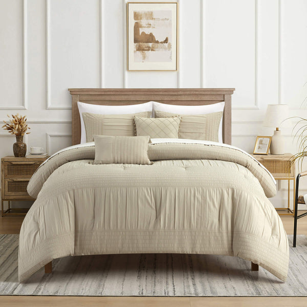 Chic Home Leona 5 Piece Pleated Seersucker Comforter Set-Beige