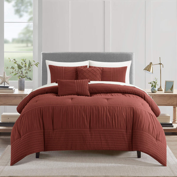 Chic Home Leona 5 Piece Pleated Seersucker Comforter Set-Wine