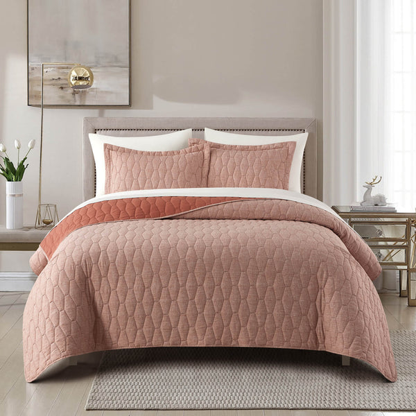 Chic Home Nyla 7 Piece Geometric Quilt Set Brick