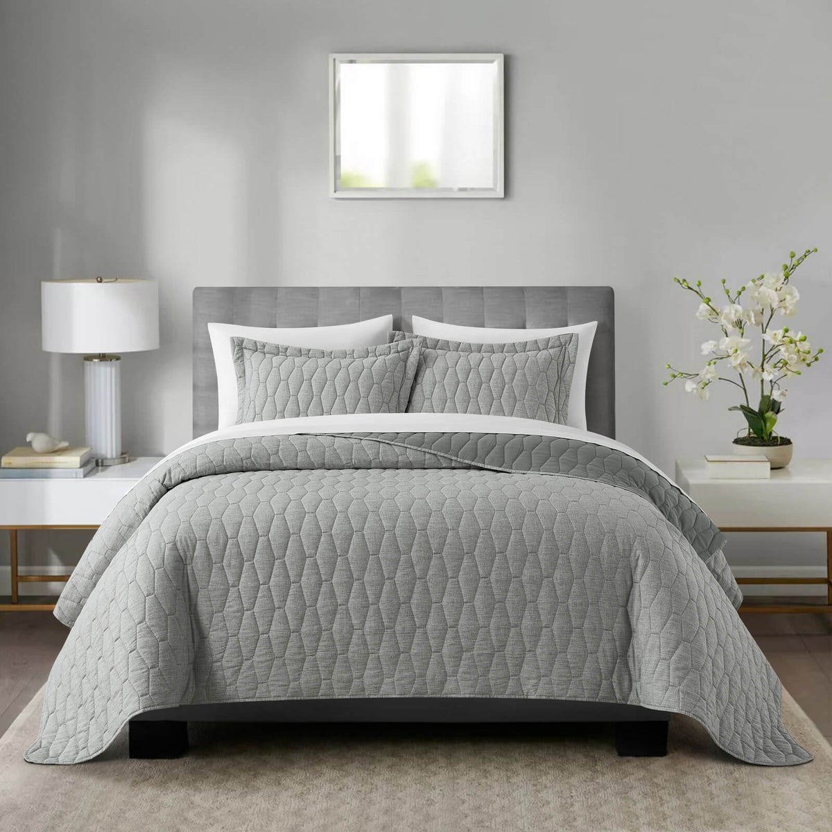 Chic Home Nyla 7 Piece Geometric Quilt Set Grey