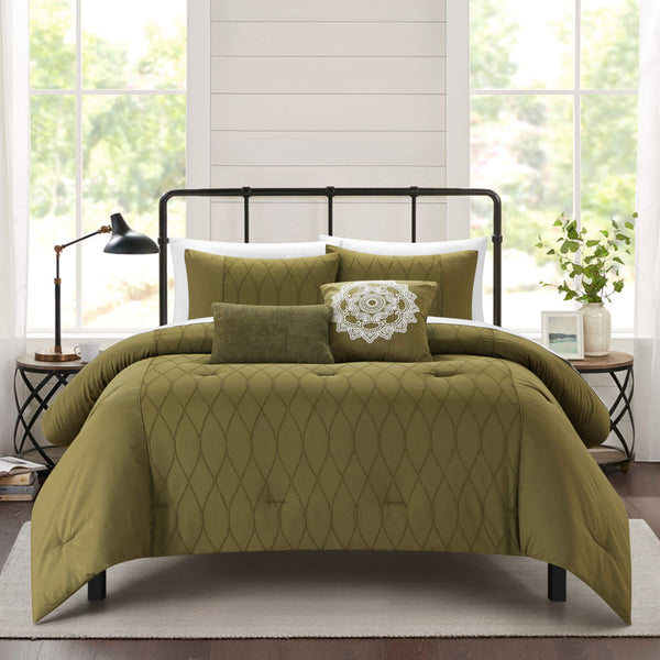 Chic Home Ophelia 5 Piece Textured Jacquard Comforter Set - Green