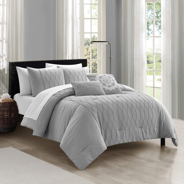 Chic Home Ophelia 9 Piece Textured Jacquard Comforter Set - Grey