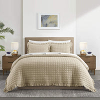 Chic-Home-Revel 3 Piece Diamond Stitched Crinkle Quilt Set-Beige