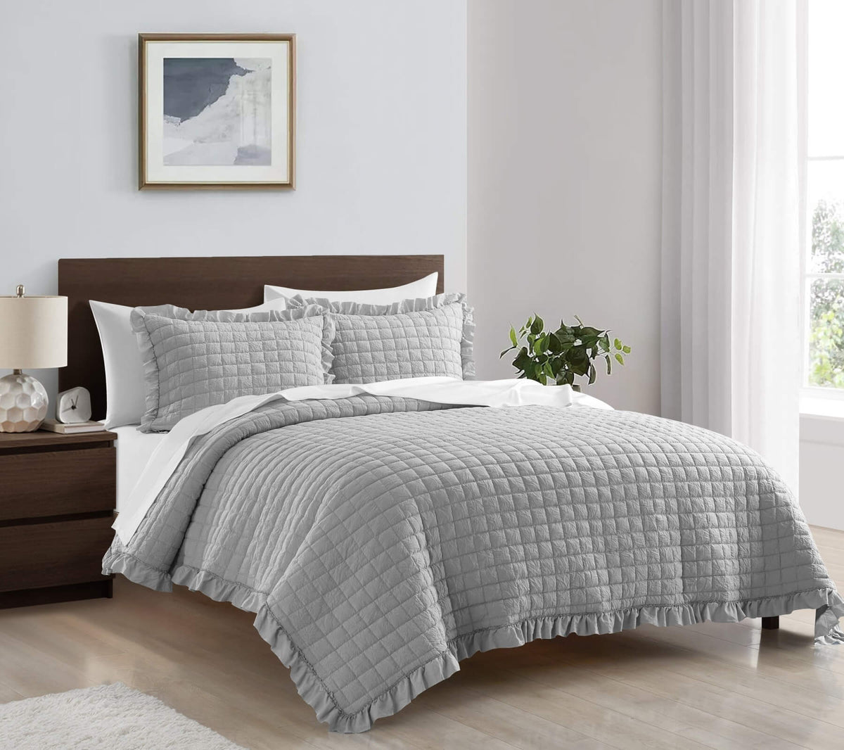 Chic-Home-Revel 3 Piece Diamond Stitched Crinkle Quilt Set-