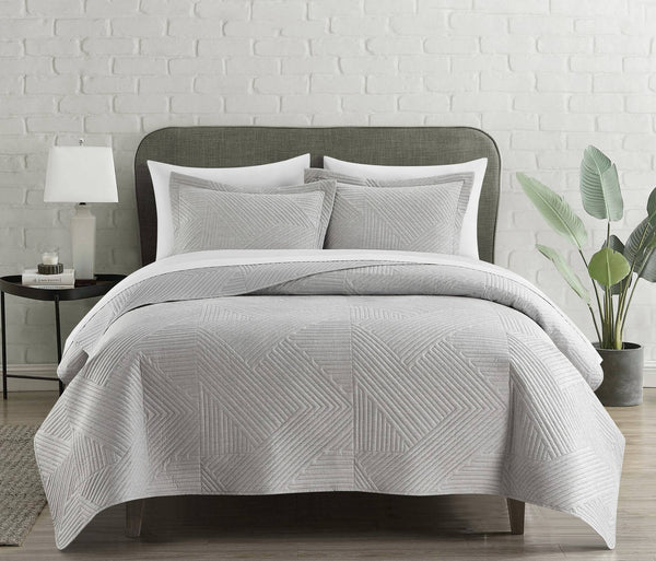 Chic Home Sianna 7 Piece Geometric Quilt Set Grey