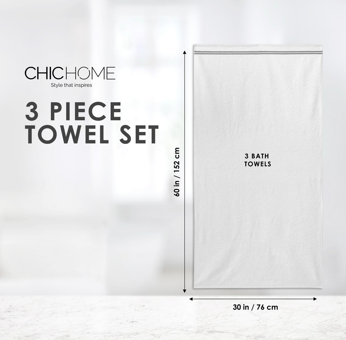 Chic Home Striped Hem Turkish Cotton 3 Piece Bath Towel Set in Grey