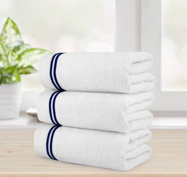 Chic Home Striped Hem Turkish Cotton 3 Piece Bath Towel Set-Navy