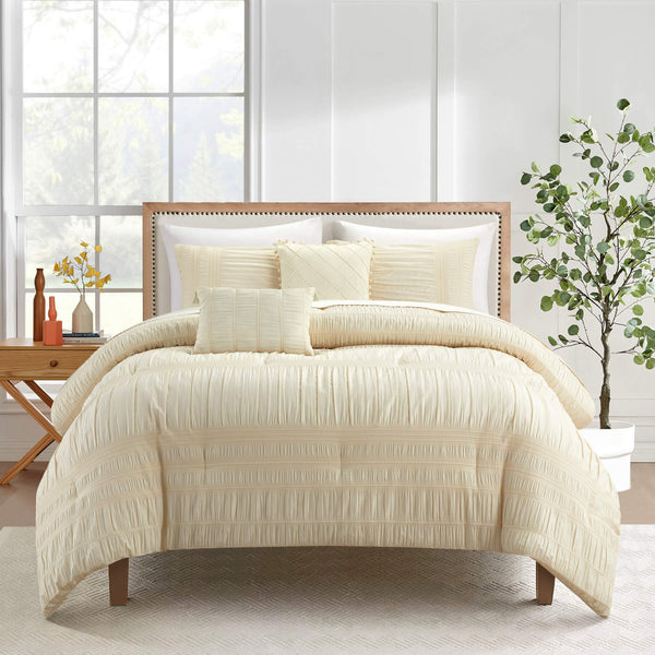 Chic Home Thalia 9 Piece Ruffled Striped Comforter Set-Beige