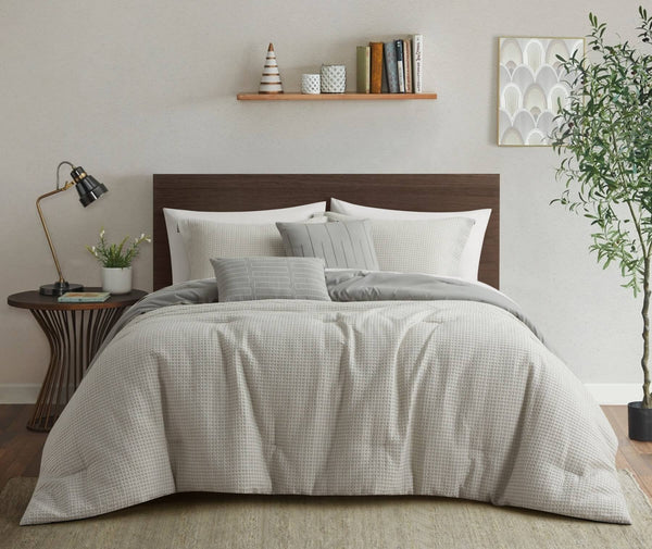 Chic-Home-Willa 5 Piece Waffle Texture Comforter Set-Grey