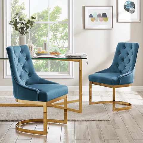 Blue tufted dining online room chairs