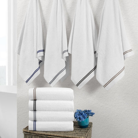 Chic Home Striped Hem Turkish Cotton 3 Piece Bath Towel Set in Grey