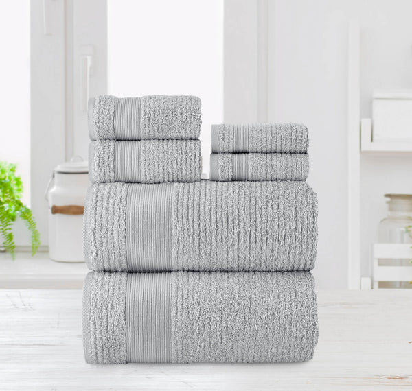 Jacquard Turkish Cotton 6 Piece Towel Set-Grey