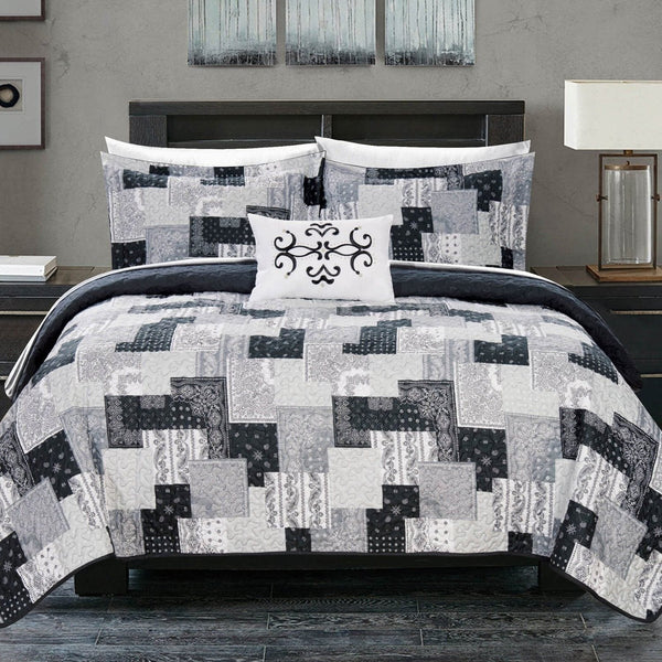 Chic Home Eliana 4 Piece Patchwork Boho Quilt Set-Black