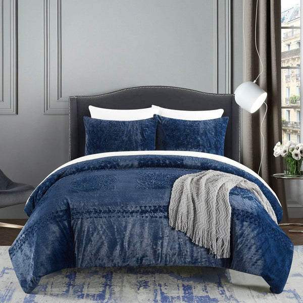 Chic Home Amara 7 Piece Faux Fur Comforter Set Navy