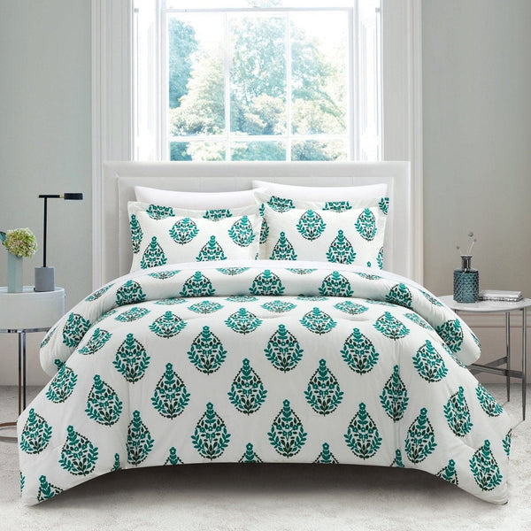 Chic Home Amelia 7 Piece Floral Medallion Print Duvet Cover Set Green