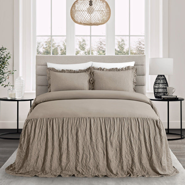 Chic Home Ashford 3 Piece Ruffled Quilt Set Taupe