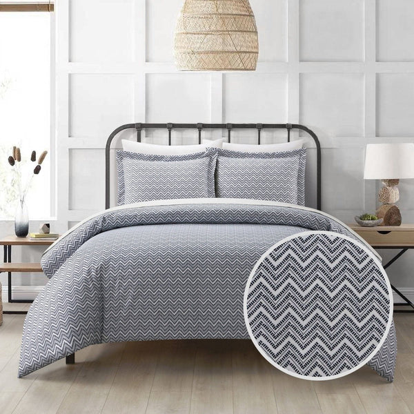 Chic Home Blaine 3 Piece Chevron Duvet Cover Set Navy