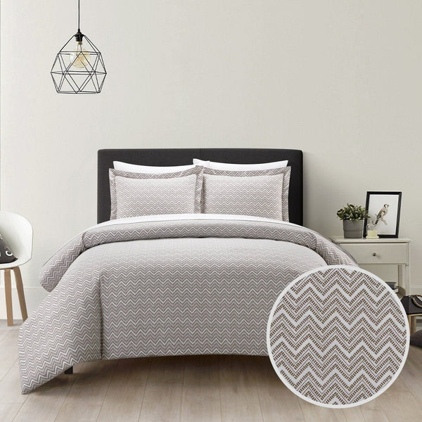 Chic Home Blaine 3 Piece Chevron Duvet Cover Set Taupe