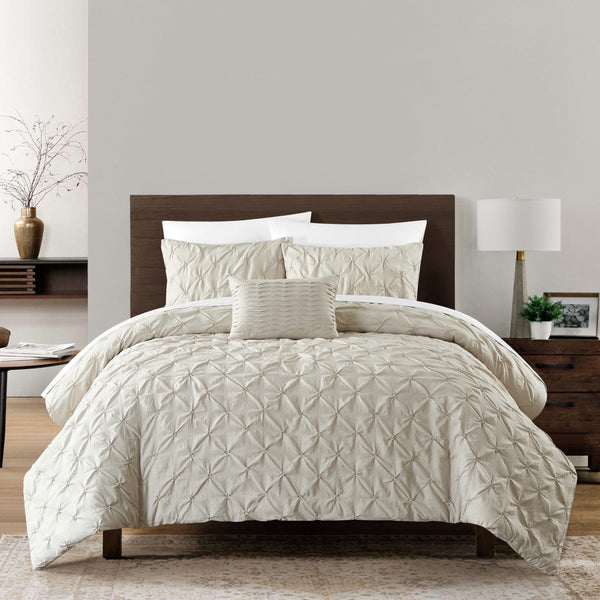 Chic Home Bradley 4 Piece Diamond Pinch Pleat Comforter Set Beige