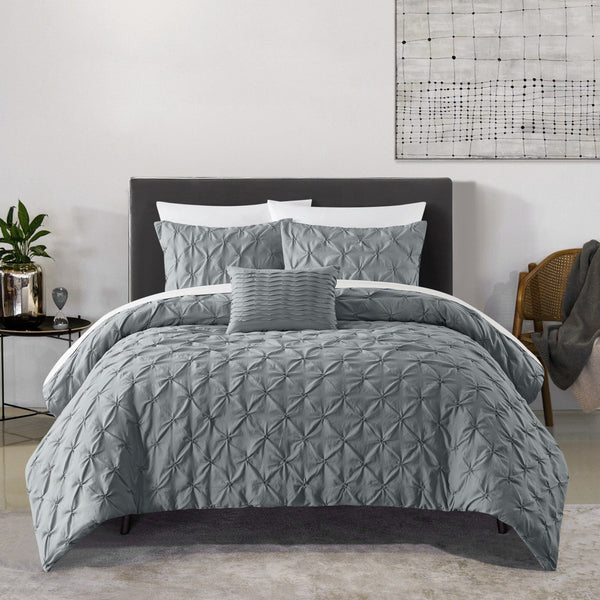 Chic Home Bradley 4 Piece Diamond Pinch Pleat Comforter Set Grey