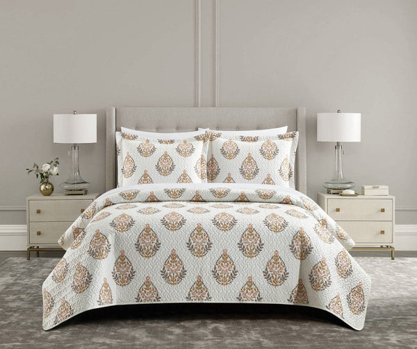 Chic Home Breana 3 Piece Floral Medallion Print Quilt Set Taupe