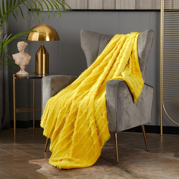 Chic Home Clapton Jacquard Flannel Throw Blanket Yellow