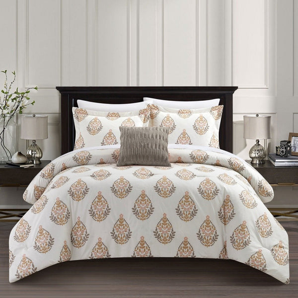 Chic Home Clarissa 4 Piece Floral Medallion Print Comforter Set Cream