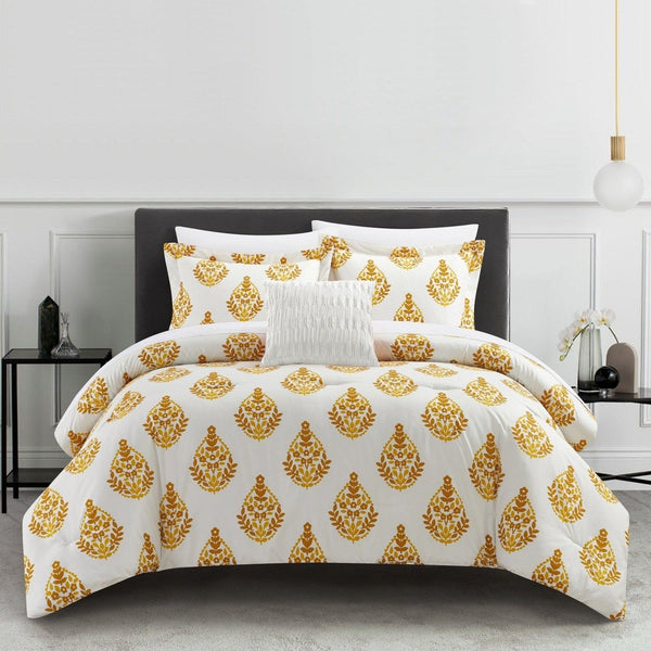 Chic Home Clarissa 4 Piece Floral Medallion Print Comforter Set Yellow