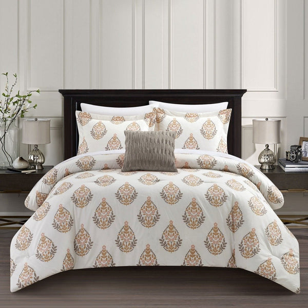 Chic Home Clarissa 8 Piece Floral Medallion Print Comforter Set Cream