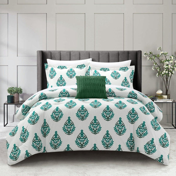 Chic Home Clarissa 8 Piece Floral Medallion Print Comforter Set Green