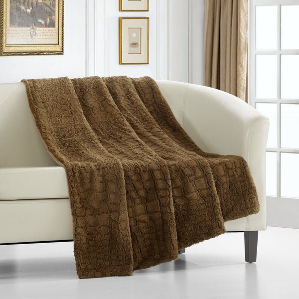 Chic Home Crocodile Faux Fur Throw Blanket Gold