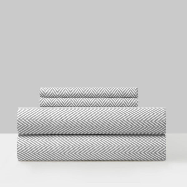 Chic Home Denise 4 Piece Graphic Herringbone Print Sheet Set Grey