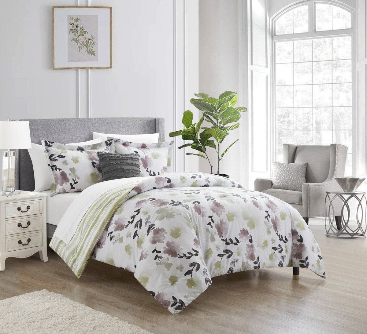 Chic Home Devon Green 4 Piece Reversible Floral Comforter Set Bedding